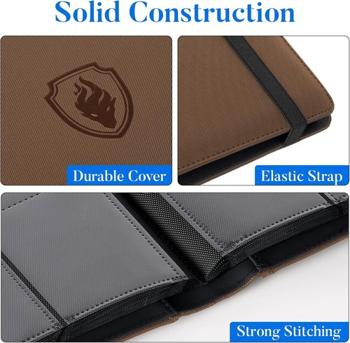 Fabmaker Premium 9 Pocket Card Binder - Sturdy Trading Card Album for 540 Cards | Brown PU Cover