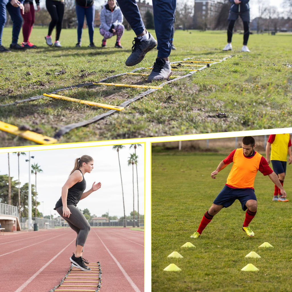 20ft Sports Agility Ladder for Men Women and Kids, Speed Youth Soccer Agility Training Equipment for football, exercise, Tennis, Legs Workout with Speed Parachute with, Cones and Carry Bag (Blue)
