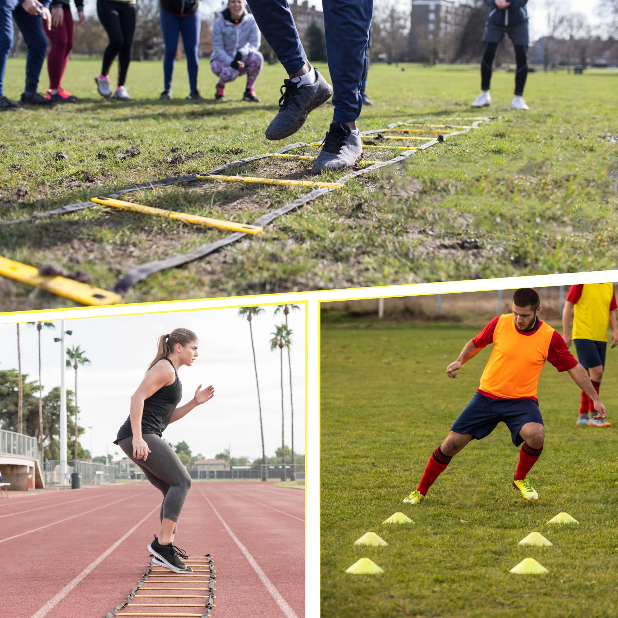 20ft Sports Agility Ladder for Men Women and Kids, Speed Youth Soccer Agility Training Equipment for football, exercise, Tennis, Legs Workout with Speed Parachute with, Cones and Carry Bag (Blue)