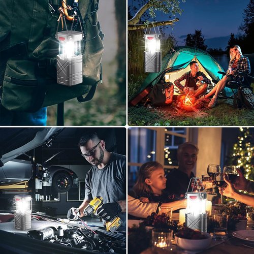 LETMY Rechargeable LED Camping Lanterns - 4 Pack Solar & USB Powered for Emergencies | Hurricane Ready