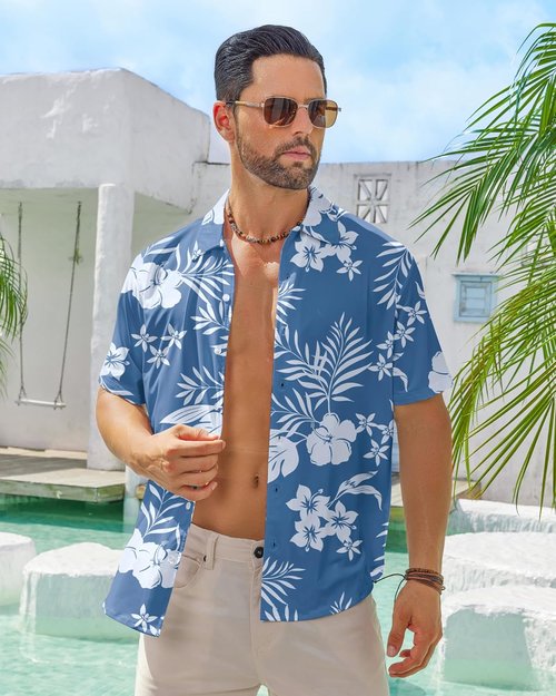 BOJIN Men's Tropical Floral Beach Shirt - Wrinkle-Free Short Sleeve Button Down | Perfect for Vacations