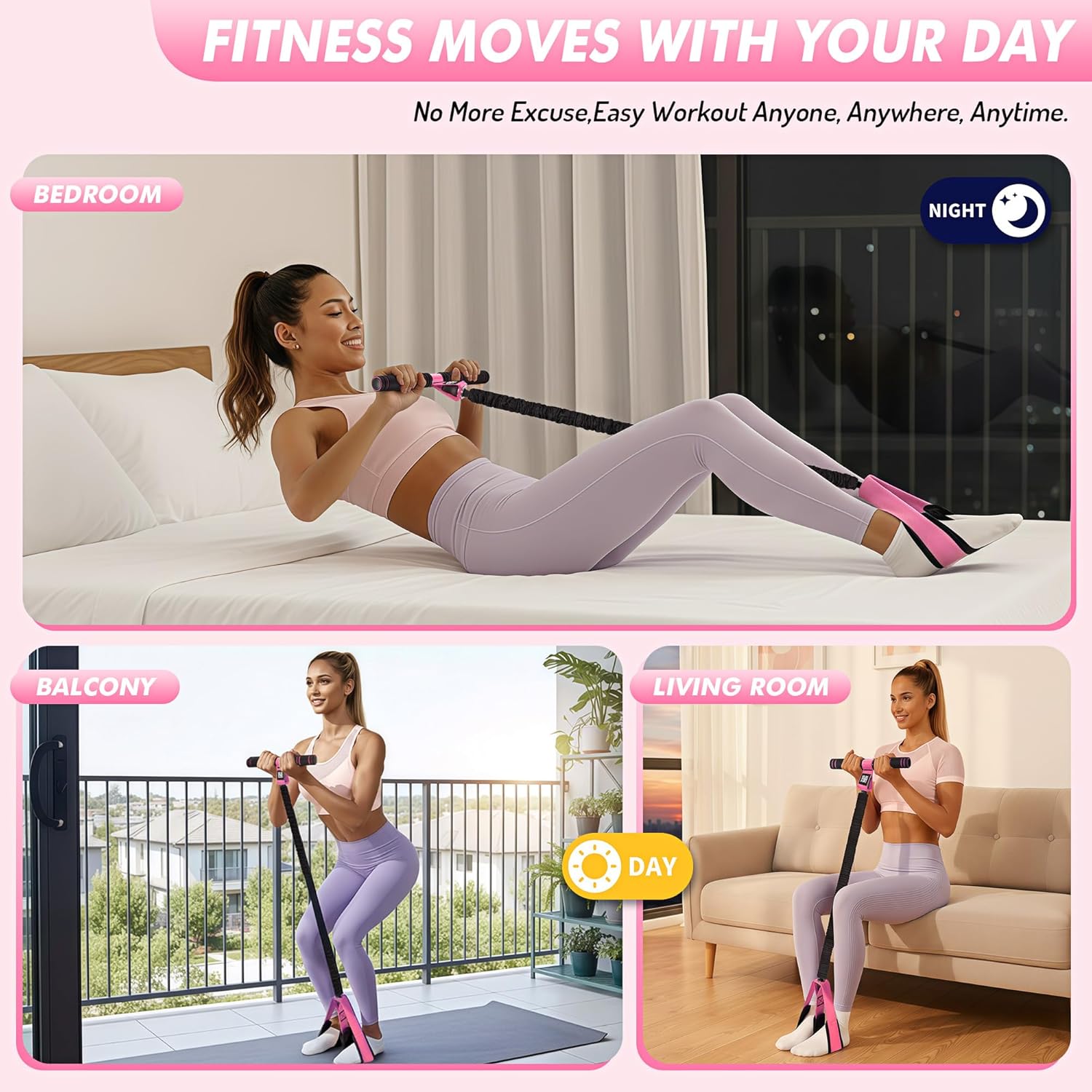 Pedal Resistance Band with Handle - Upgraded 55LBS Exercise Bands for Core, Abs, Legs, and Arms