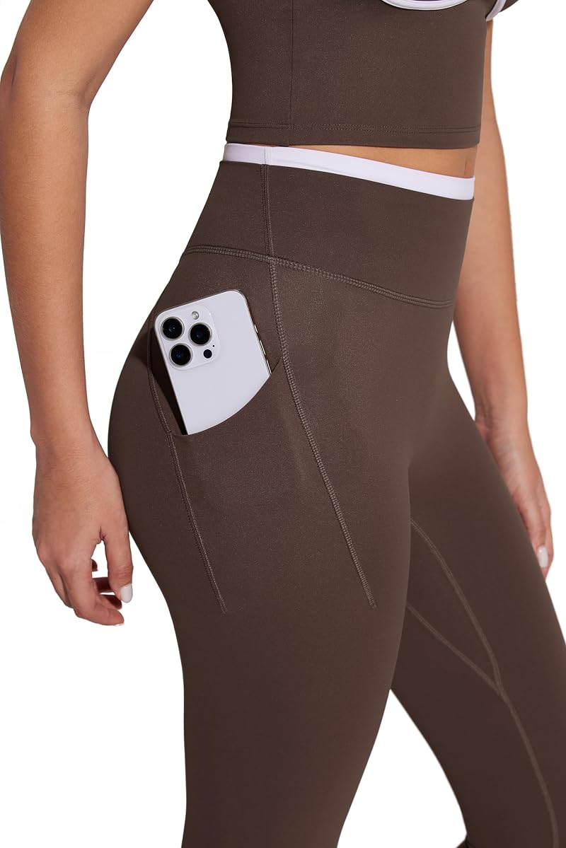 SUUKSESS Color Block 2-Piece Gym Set Women’s Yoga Pilates Outfit Brown Medium