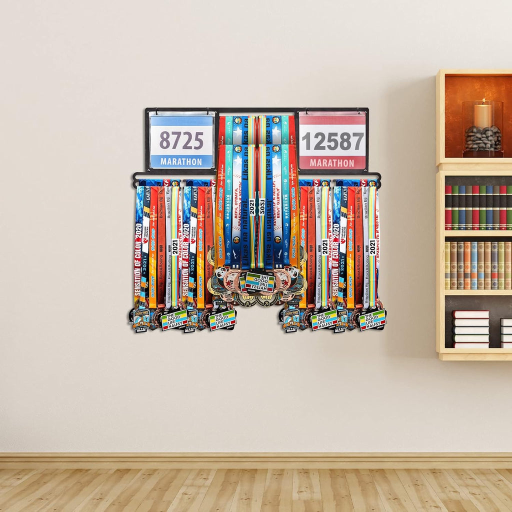 Shimeyao Medal Display Hanger - Wall-Mounted Rack for Over 100 Medals & 200 Race Bibs