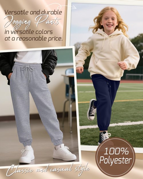 LessonZoo 3 Pack Girls Sweatpants Drawstring Wide Leg Baggy Sweat Pants High Waist Active Joggers for Kids with Pockets 5-14Y(Black, Light Heather Gray, Navy Blue,13-14 Years)