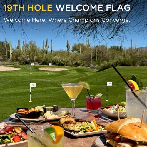 KINGTOP 19th Hole Golf Flag for Backyard Practice Putting Green, PGA Junior Standards, Double Sides 420D Nylon with Tube Insert, 6x8 Inch, 19th Hole Welcome Flag