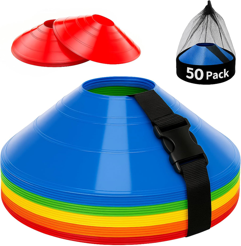 Pro-Grade Soccer Training Cones Set by [Brand Name] - Durable Agility Cones with Carry Bag & Strap Holder | Ideal for Football, Basketball, and Sports Training