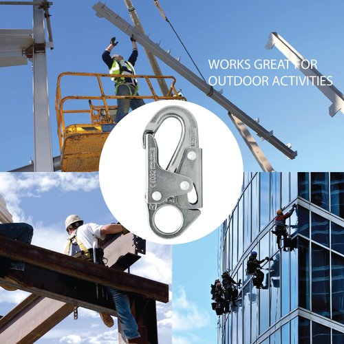 Forged Steel Snap Hook 25KN - Fusion Climb® Maxi-2 - Professional Fall Protection Snap Hook - Heavy Duty Carbon Steel - Double-Action Snap Hook for Safety, Climbing, Rappelling - OSHA