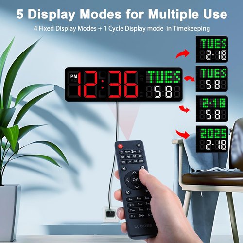 LUCORB Gym Clock Timer - Versatile Workout Clock with Remote Control | 5 Display Modes, 4 Alarms