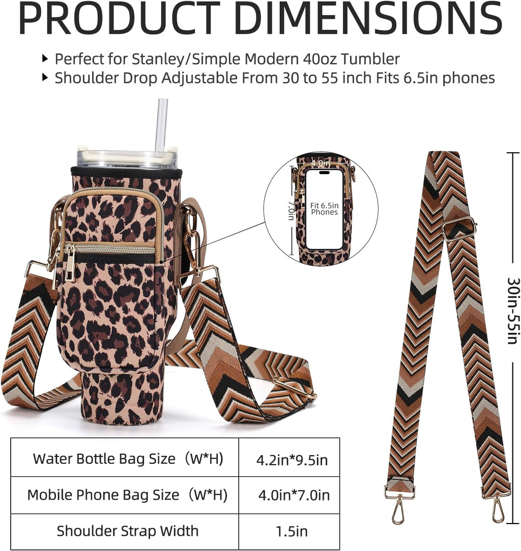 Stanley Water Bottle Carrier Bag - Neoprene Holder with Phone Pocket & Adjustable Strap | Fits 40/30 oz Tumblers