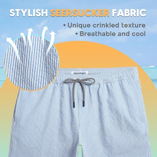 Maamgic Men's Swim Trunks - Quick Dry Seersucker Beach Shorts with Mesh Liner | 5.5 Inch Length