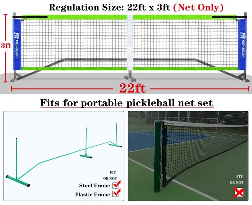 Pickle Ball Replacement Net 22ft x 3ft for Indoor and Outdoor Fits for Most Free-Standing Pickle Ball Frame Come with 4 Outdoor Pickle Balls (Net Only)