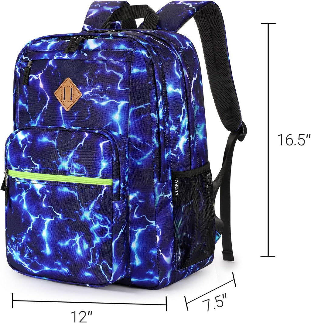 ZORFIN 26L Water Resistant Backpack for College and Travel | Stylish Blue Lightning Design