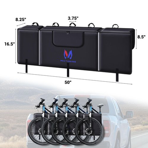 MICTUNING Tailgate Bike Pad for Mountain Bike, Secure 5 Bikes on Truck, ScratchResistant Tailgate Pad with Reflective Strips and Tool Pocket, for Outdoor Bicycle Transportation