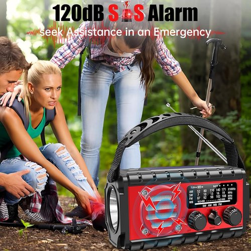 20000mAh Emergency Radio - Solar Powered NOAA/AM/FM Weather Radio with Hand Crank & Flashlight
