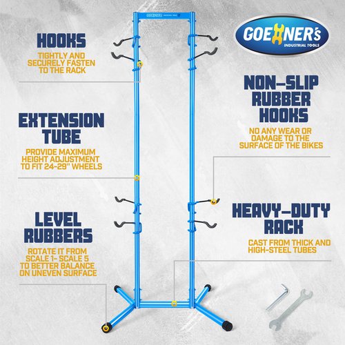GOEHNER's 4 Bike Storage Rack Garage (Max. 240LBS), 4 Bicycle Indoor Standing Bike Rack, Height Adjustable for Road Mountain Bicycles