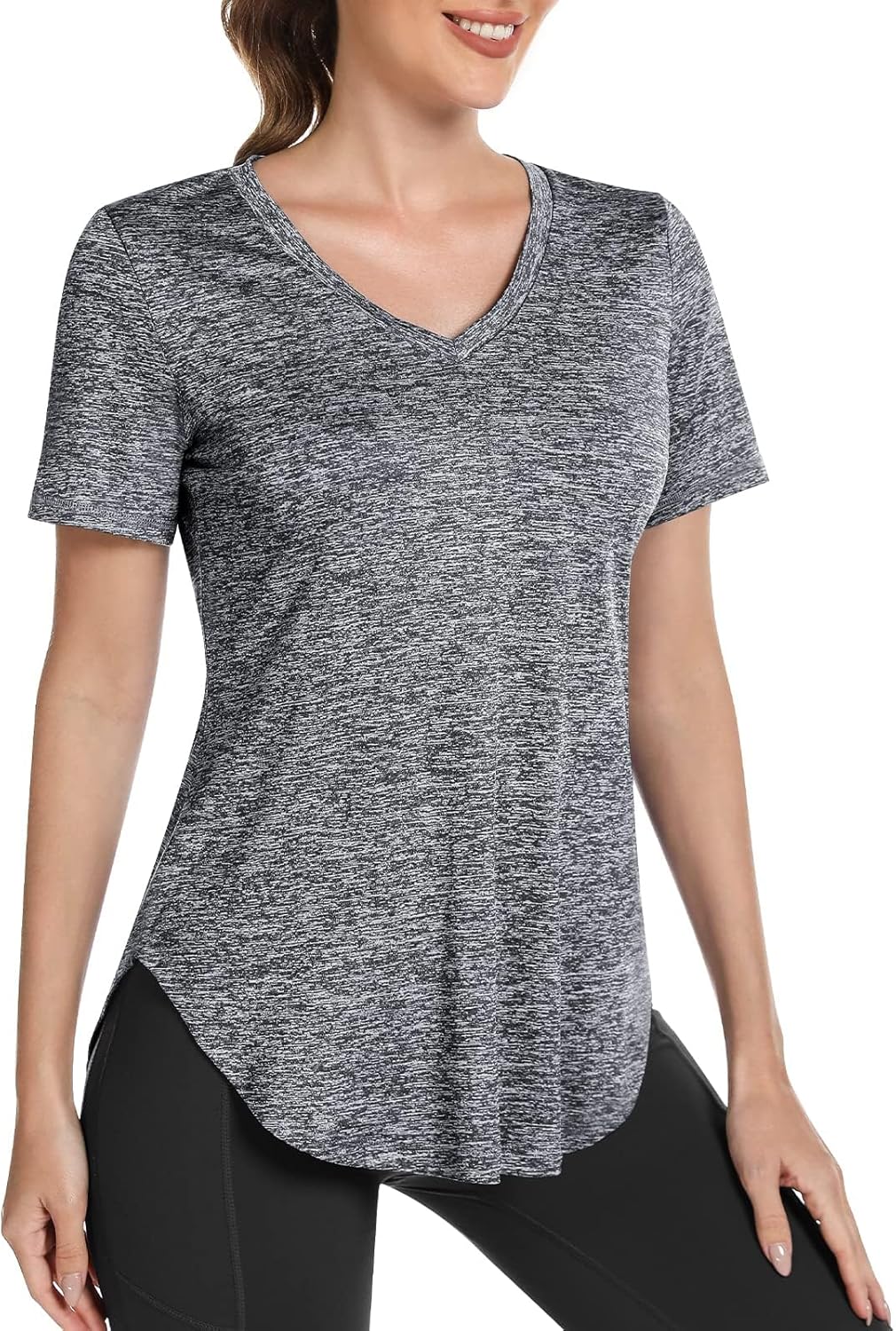 Skiennix Women's V-Neck Workout Shirt - Loose Fit Dry Fit Yoga & Gym Top | Comfortable Exercise Tee