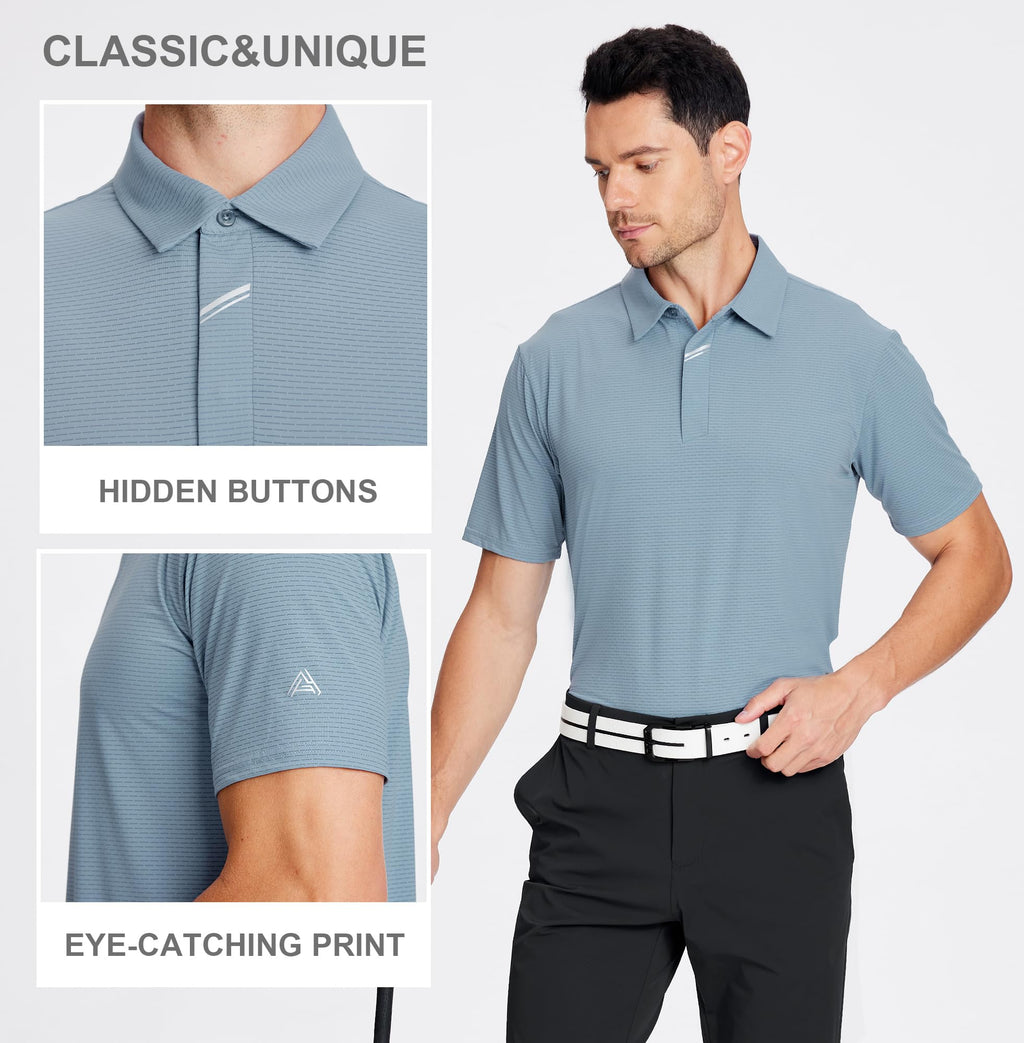 Esabel.C Jacquard Golf Shirts for Men Moisture Wicking Short Sleeve Performance Dry Fit Active Mens Polo Shirts,Grey,L