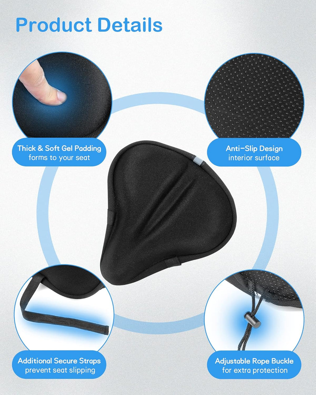 Skiennix Bike Seat Cushion - Gel Cover for Ultimate Comfort | Fits All Bikes (11x10 Inch)