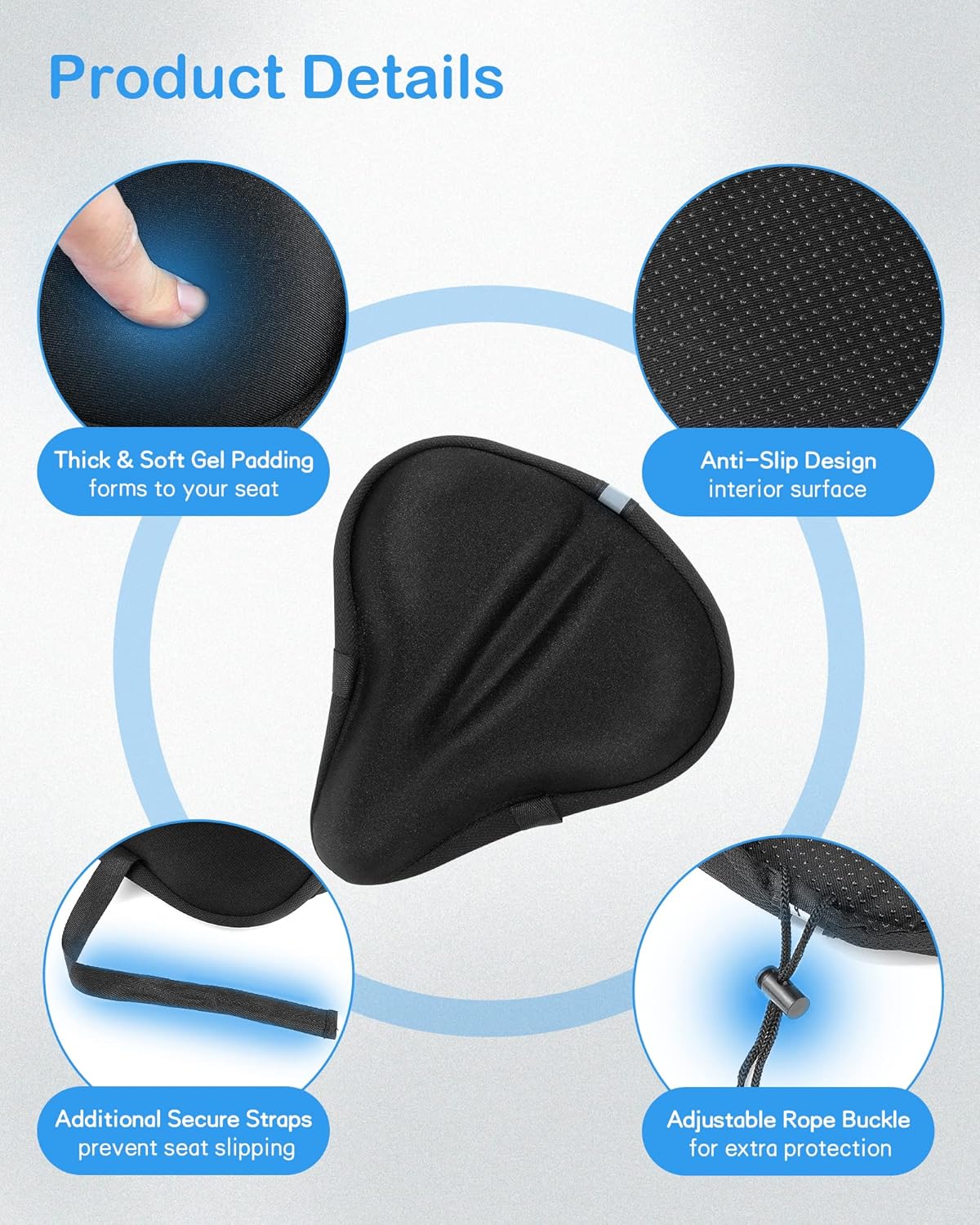 Skiennix Bike Seat Cushion - Gel Cover for Ultimate Comfort | Fits All Bikes (11x10 Inch)