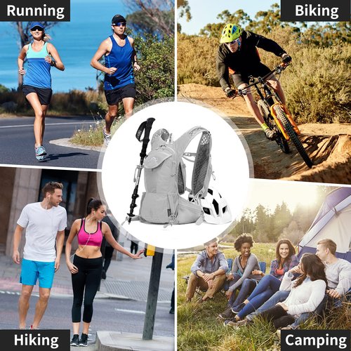 IX INOXTO Hydration Pack Backpack, Lightweight Water Backpack with 2L Hydration Bladder Daypack for Men Women,Running Hydration Vest for Trail Running Hiking Cycling Race Climbing (Grey White - 2L)
