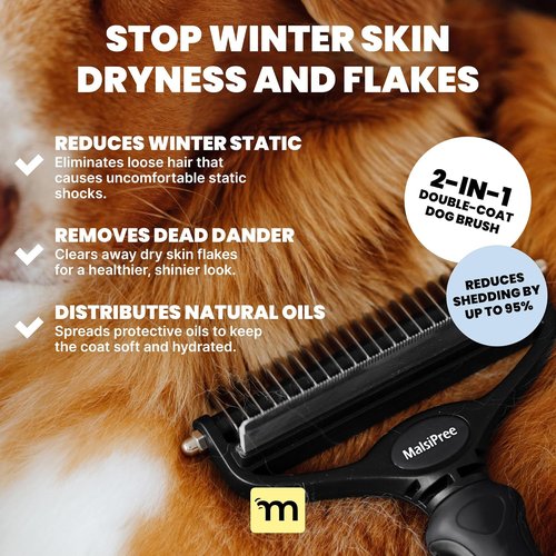 MalsiPree Dog Brush - 2-in-1 Undercoat Rake & Dematting Tool - Large Black Shedding Brush for Medium to Large Dogs & Cats