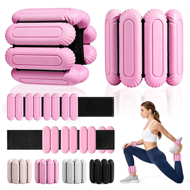 2lb Silicone Wrist & Ankle Weights - Removable Steel Blocks, Adjustable, Pink