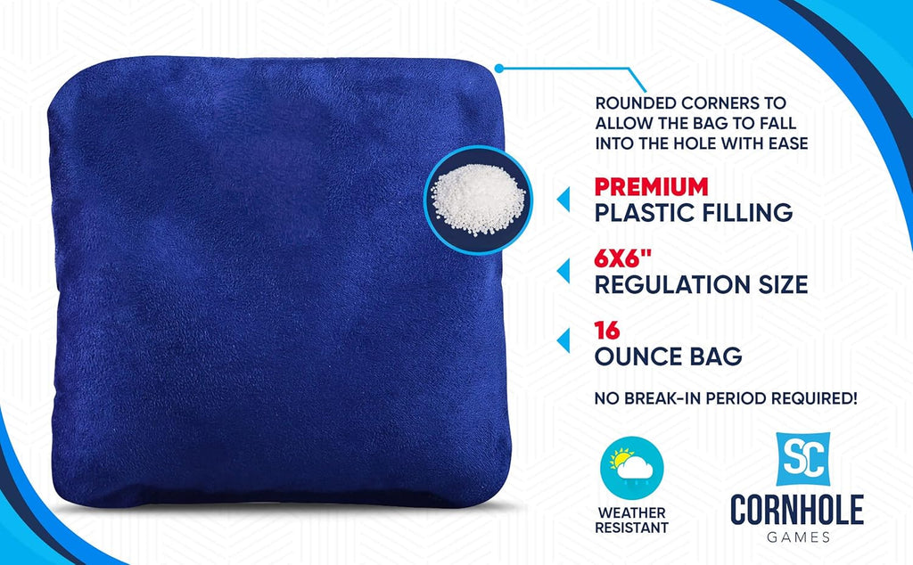 Regulation Professional Dual-Sided Cornhole Bags - 16 oz 6x6 with Premium Resin Fill | Official Tournament Slide/Stick Pro Bean Bags