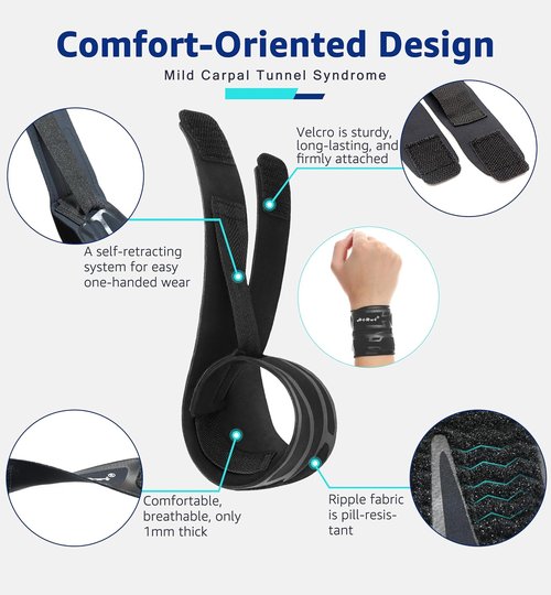 HiRui Wrist Brace - Ultra-Thin Compression Support for TFCC Tears | Adjustable Black Strap (1 Pack)
