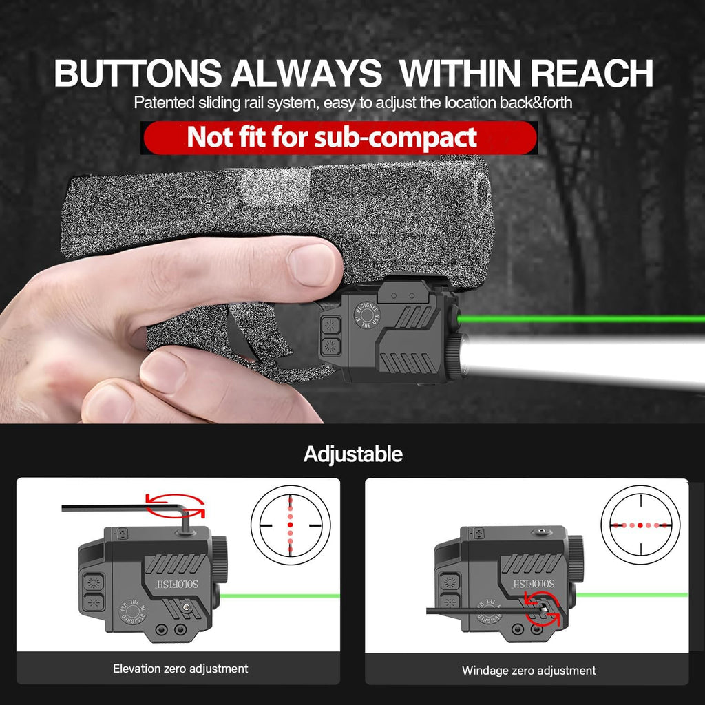Solofish Pistol Light Laser Combo - 800 Lumens Tactical Light with Strobe Function | Fits Rail Guns