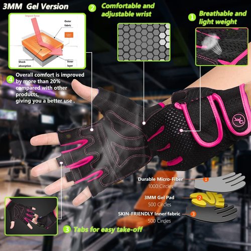 MOREOK Workout Gloves - Padded Fingerless Weight Lifting Gloves for Men & Women | 3MM Gel Grip for Gym & Fitness