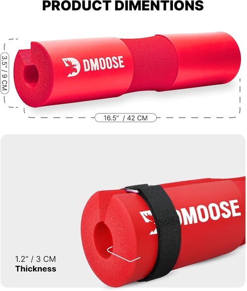 DMoose Fitness Barbell Pad - Non-Slip Thick Foam Cushion for Hip Thrusts & Squats | Fits All Olympic Bars