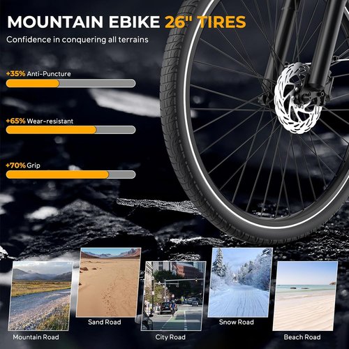 Movcan V80 Electric Bike - 1000W Motor, 28MPH Speed, 26'' City Cruiser | 48V 13Ah Battery, 70 Miles Range