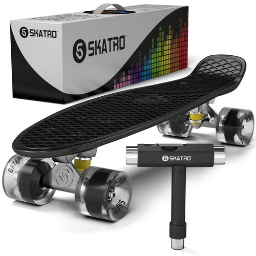 Skatro Mini Cruiser Skateboard. 22x6inch Retro Style Plastic Board Comes Complete