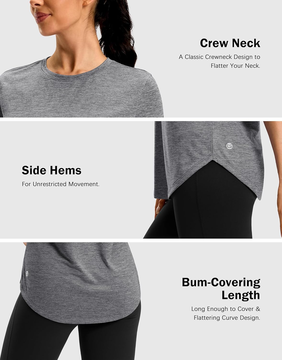 Skiennix Women's Workout Shirt - Lightweight Short Sleeve Athletic Top for Hiking & Running, Bum-Covering Length