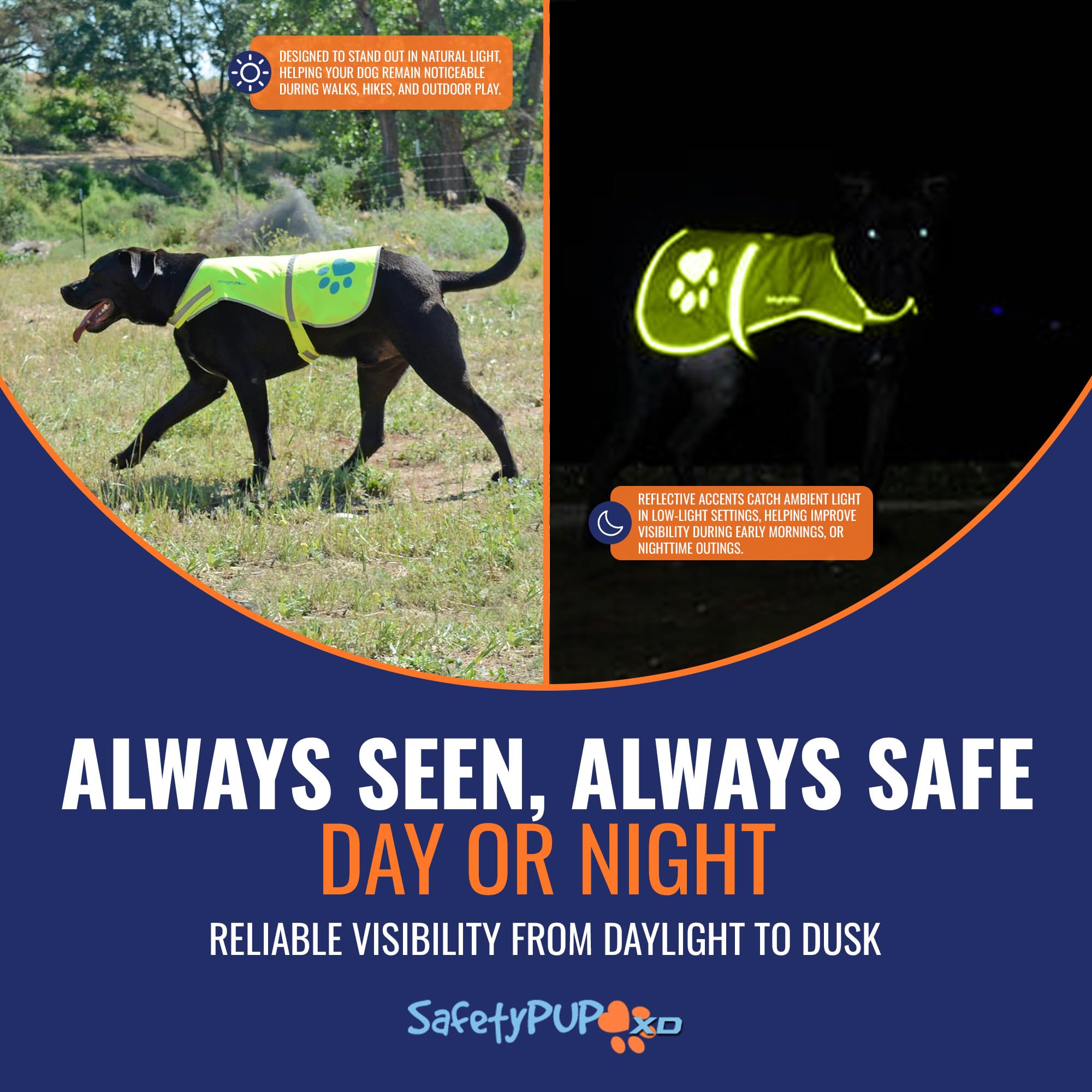 SafetyPUP XD Dog Reflective Vest – Hi-Vis Fluorescent Visibility that Helps to Safeguard Your Pet On/Off Leash in Urban & Rural Areas (Yellow, X-Large)