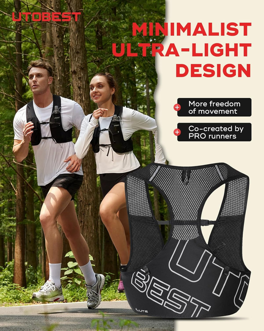 UTOBEST Ultra-Light Running Vest | Breathable Hydration Gear for Trail Hiking & Jogging