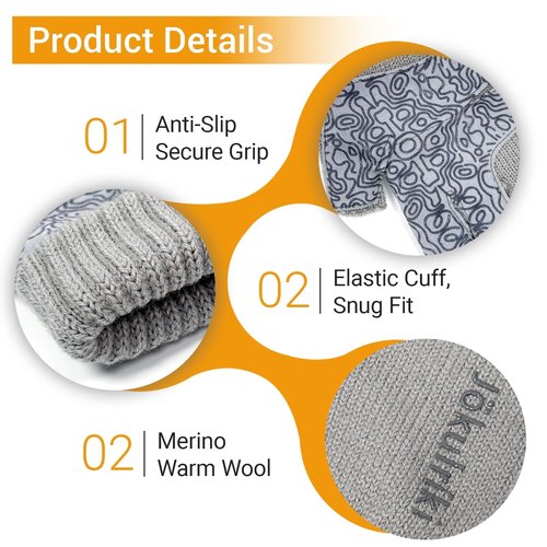 Jökulríki Merino Wool Fingerless Gloves Warm for Men and Women Cold Weather Winter Half Finger Gloves (Gray, L/XL)