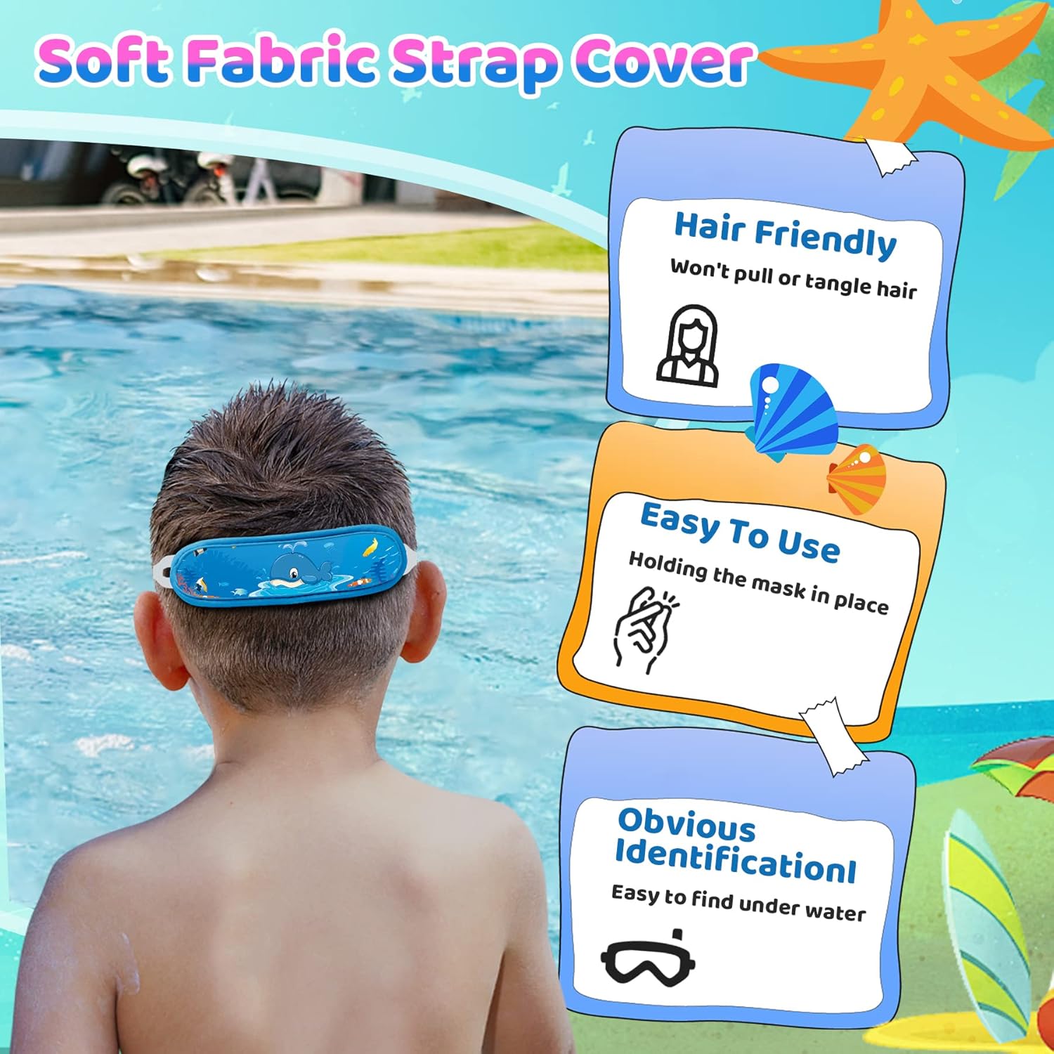 Vvinca Kids Swim Goggles - Anti-Fog, No Leak Design with Fabric Strap | Pain-Free for Toddlers & Children