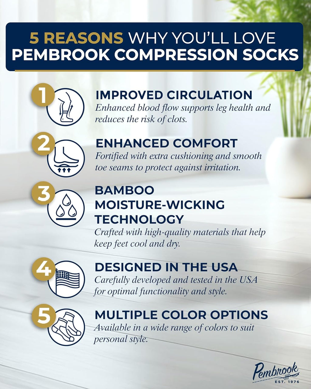 Pembrook Bamboo Viscose Compression Socks - 8-15 mmHg Knee High Support | 3 Pairs for Ultimate Comfort