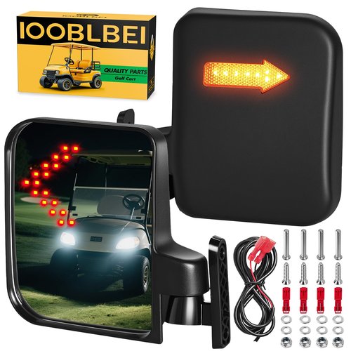 IOOBLBEI Golf Cart Rear View Mirrors, Square Tube Golf Cart Roof Bracket Side Mirrors with Turn Signal Lights, Folding Mirrors for Club Car EZGO Yamaha Kandi, Collision Protection, Street Legal