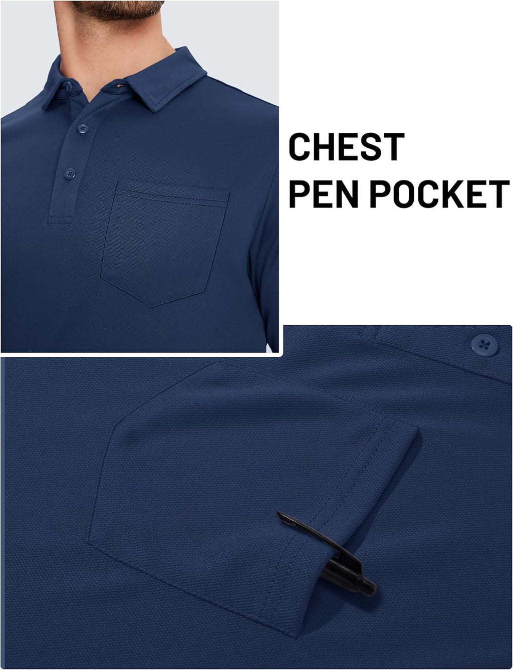 TACVASEN Men's Polo Shirt - Dry Fit Performance Golf Top with Pocket | Casual Short Sleeve Athletic Wear
