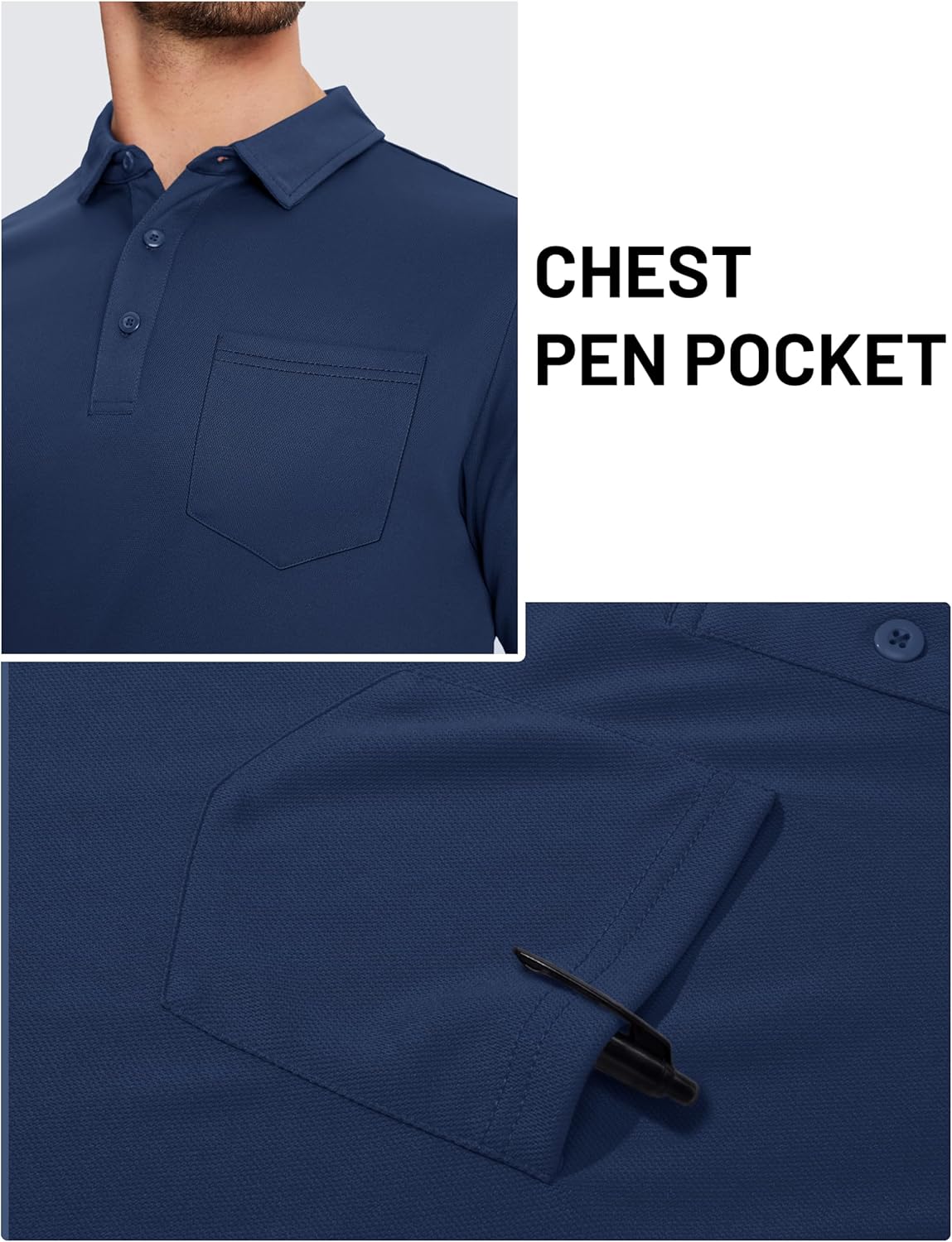 TACVASEN Men's Polo Shirt - Dry Fit Performance Golf Top with Pocket | Casual Short Sleeve Athletic Wear
