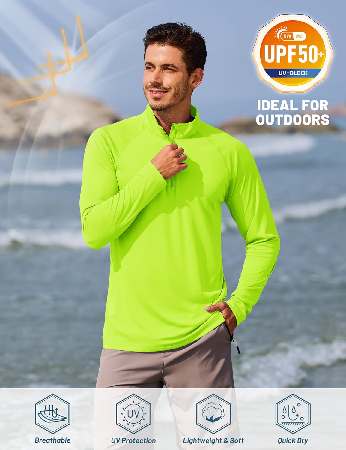TACVASEN Men's Athletic Long Sleeve Shirts - 1/4 Zip Sun Protection Rash Guard | UPF 50+ Running T-Shirts