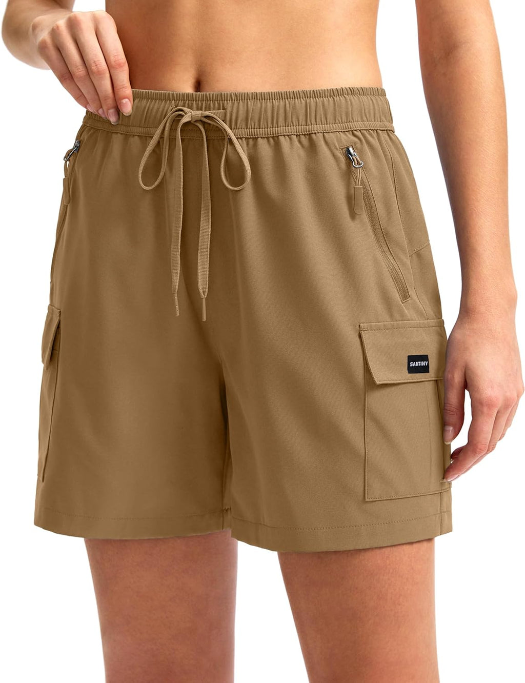 SANTINY Women's Quick-Dry Hiking Cargo Shorts - Lightweight Athletic Shorts with Zipper Pockets | 5''/7''/9'' Sizes
