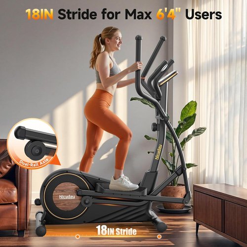 Niceday Elliptical Machine - Magnetic Home Trainer with 16 Resistance Levels | 15.5"-19" Stride, 400LBS Capacity