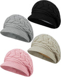 Newcotte Winter Hat for Women Knitted Caps with Visor 2026 Warm Hats for Women Beanies for Winter Cold Weather(Pink, Black, Gray, Light Khaki,4 Pcs)