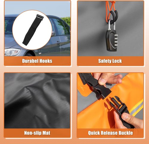 AUTOHAUX Waterproof Car Roof Bag - 15 Cubic Feet Cargo Carrier with Anti-Slip Mat & 6 Door Hooks | Gray