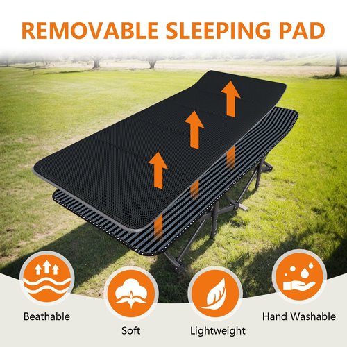 ATORPOK Oversized Camping Cot for Adults with Cushion Comfortable, Extra Wide 31.5'' Folding Bed for Sleeping, Lightweight Folding Bed with Carry Bag Supports 500 lbs