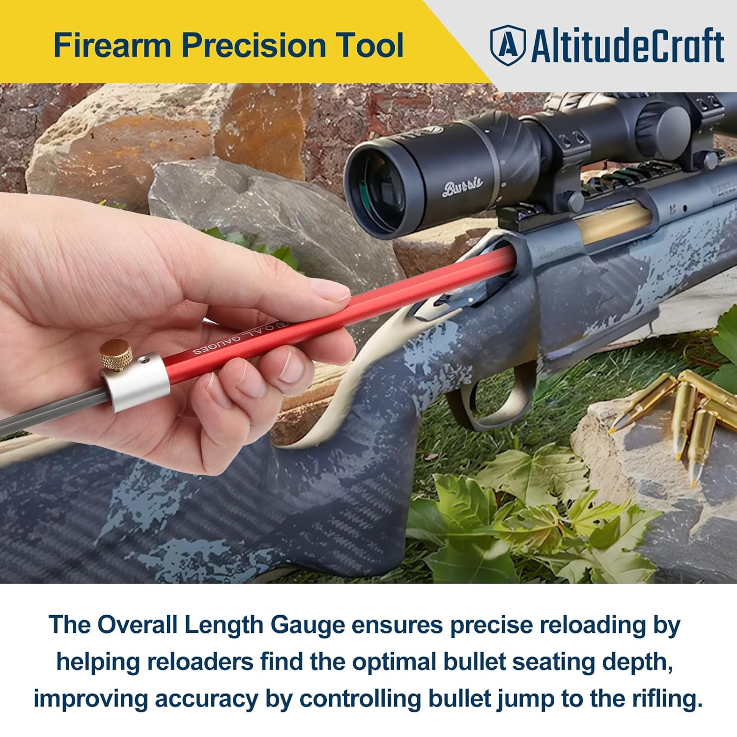 Overall Length Gauge - Precision OAL Gauge for Reloading | Compatible with Bolt-Action & Single-Shot Firearms, Aluminum Replacement for C1000
